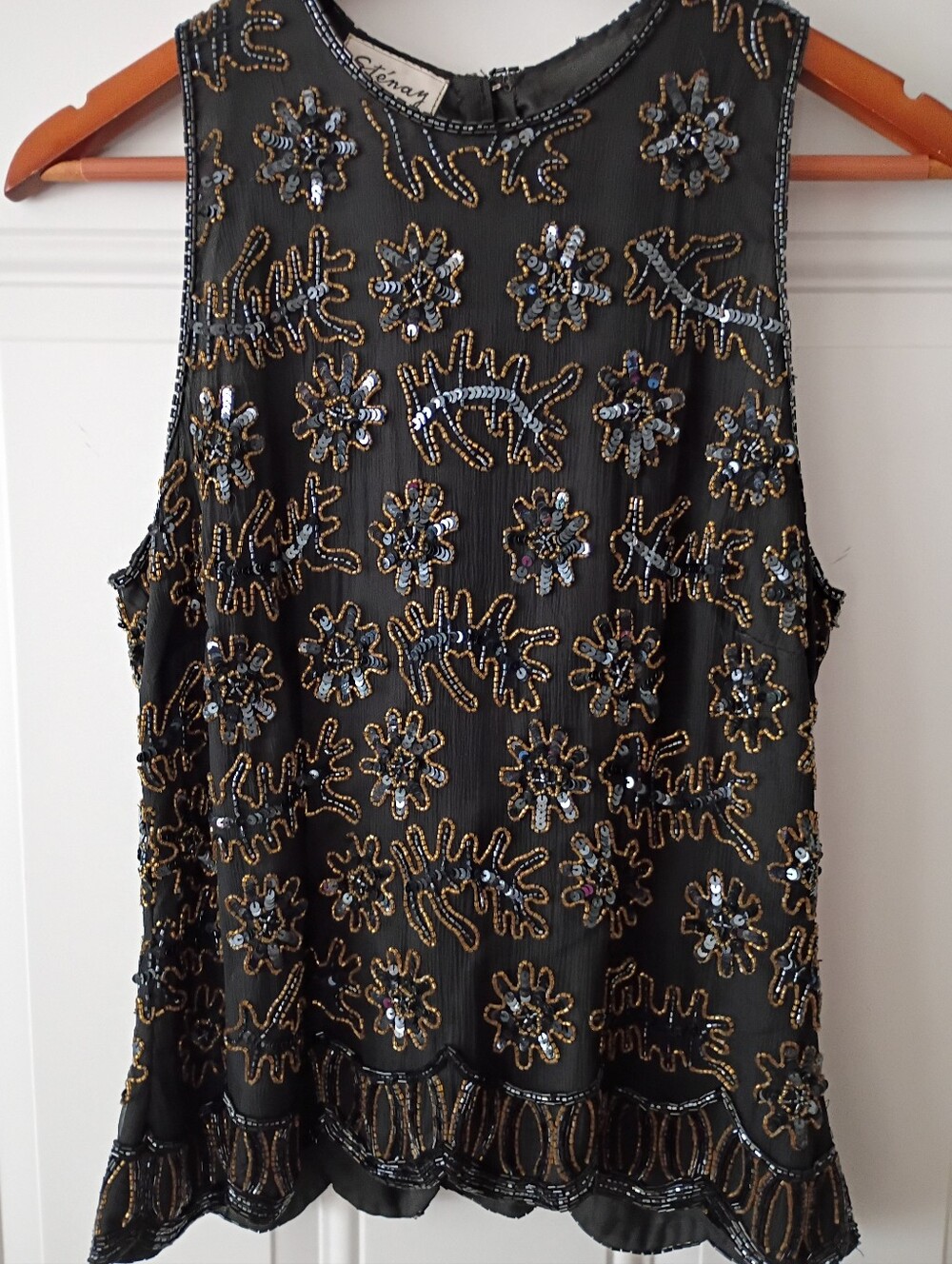 Stenay Beautiful Embroidered Sequin Black Sleeveless Top